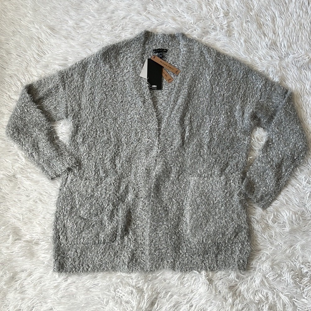 New RUSTY Women’s v neck Butter cardigan Knit sweater in grey Marl size Medium